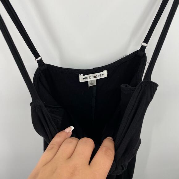 Wild Honey Black Bows Front Cut Outs Ribbed Mini Dress Little Black Dress Size L - Picture 3 of 11